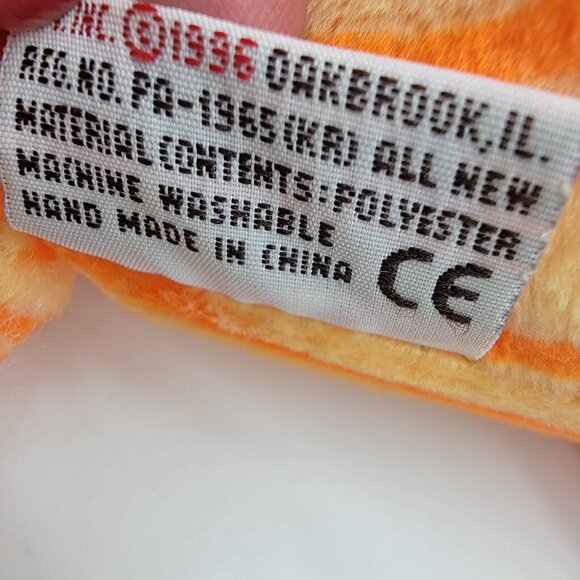 Ty Pillow Pals Purr Orange Stripes Tabby Tiger Cat Plush Stuffed Animal 14" 1996 - Picture 5 of 6